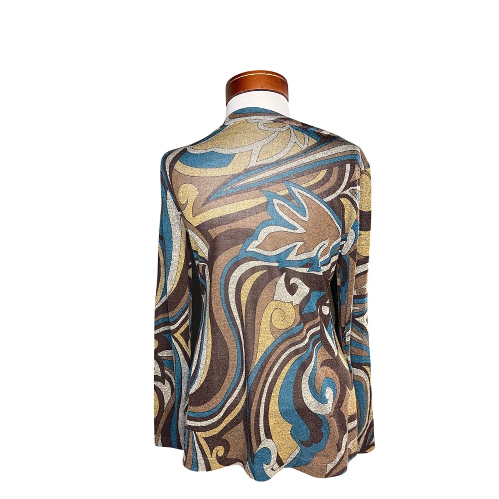 Tribal Retro Boho Abstract Print V Neck Long Sleeve Top Women's - Picture 4 of 5